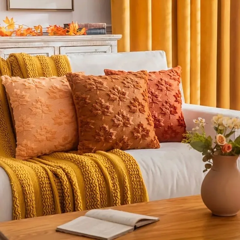 Autumn Geometric Pattern Embroidered Throw Pillow Cover 🍁