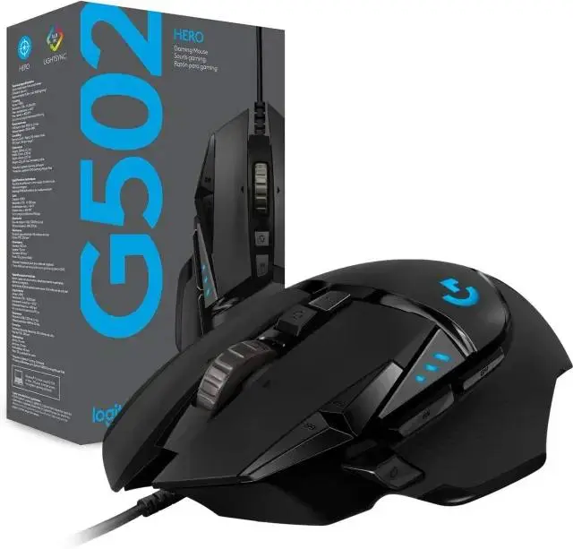 Logitech G502 HERO High Performance Wired Gaming Mouse, HERO 25K Sensor, 25,600 DPI, RGB, Adjustable Weights, 11 Programmable Buttons, On-Board Memory, PC / Mac, Black