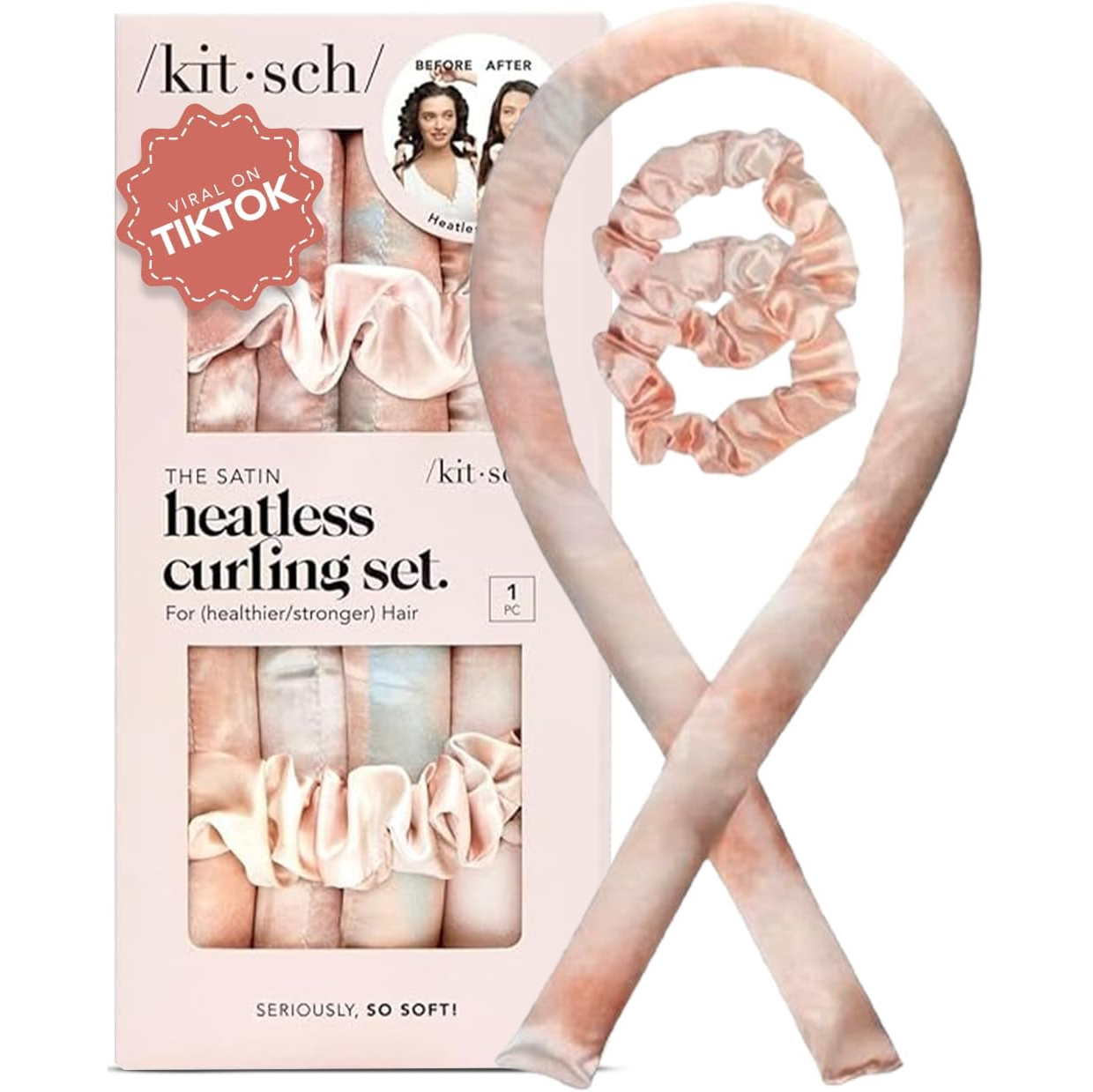 Kitsch Satin Heatless Hair Curler Set - Heatless Curlers for Heatless Curls Overnight - Hair Rollers for Women, Hair Curlers to Sleep In for Overnight Curls, No Heat Damage Styling - Sunset Tie Dye