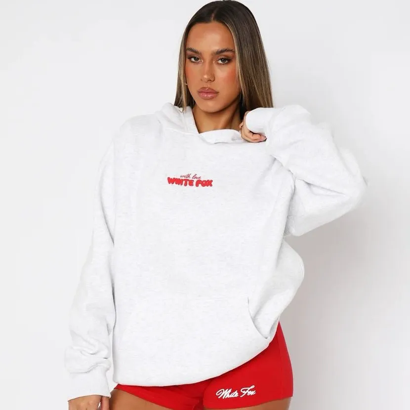 White Fox. With Love In The Moment Oversized Hoodie Grey Marle